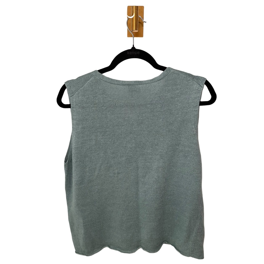 Eileen Fisher Sweater Vest 100% Linen Italian Yarn V-Neck Knit Teal Green Blue L - Picture 5 of 7